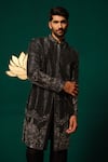 Niloufer By Aasif Ally Black Silk Embroidery, Stones Cutdana And Zardozi Sherwani & Pant Online at Aza Fashions Niloufer By Aasif Ally_Black Silk Embroidery, Stones Cutdana And Zardozi Sherwani & Pant _Online_at_Aza_Fashions