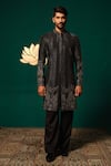 Shop Niloufer By Aasif Ally Black Silk Embroidery, Stones Cutdana And Zardozi Sherwani & Pant Online at Aza Fashions Shop_Niloufer By Aasif Ally_Black Silk Embroidery, Stones Cutdana And Zardozi Sherwani & Pant _Online_at_Aza_Fashions