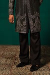 Niloufer By Aasif Ally Black Silk Embroidery, Stones Cutdana And Zardozi Sherwani & Pant at Aza Fashions Niloufer By Aasif Ally_Black Silk Embroidery, Stones Cutdana And Zardozi Sherwani & Pant _at_Aza_Fashions