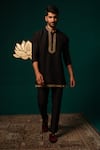 Buy_Niloufer By Aasif Ally_Black Silk Embroidery, Zari Zardozi Short Kurta And Pant Set _at_Aza_Fashions