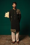 Niloufer By Aasif Ally Black Silk Embroidery, Stones Zardozi And Cutdana Sherwani & Salwar at Aza Fashions Niloufer By Aasif Ally_Black Silk Embroidery, Stones Zardozi And Cutdana Sherwani & Salwar _at_Aza_Fashions