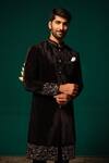 Buy Niloufer By Aasif Ally Black Silk Embroidery, Zari Zardozi Handwork Sherwani And Pant Set Online at Aza Fashions Buy_Niloufer By Aasif Ally_Black Silk Embroidery, Zari Zardozi Handwork Sherwani And Pant Set _Online_at_Aza_Fashions