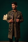 Buy_Niloufer By Aasif Ally_Black Silk Embroidery, Zari Zardozi Handwork Sherwani Kurta And Pant Set _Online_at_Aza_Fashions