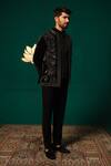 Shop_Niloufer By Aasif Ally_Black Silk Embroidery, Beads Cutdana Handwork Inner Jacket And Pant Set _Online_at_Aza_Fashions
