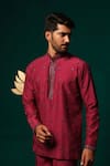 Niloufer By Aasif Ally_Maroon Silk Embroidery Zardozi Handwork Short Kurta And Pant Set _at_Aza_Fashions