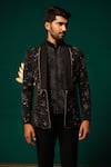 Niloufer By Aasif Ally_Black Silk Embroidery, Beads Zardozi And Cutdana Blazer & Pant Set _Online_at_Aza_Fashions