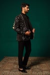 Shop_Niloufer By Aasif Ally_Black Silk Embroidery, Beads Zardozi And Cutdana Blazer & Pant Set 