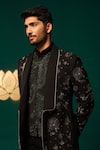 Niloufer By Aasif Ally_Black Silk Embroidery, Beads Zardozi And Cutdana Blazer & Pant Set _Online