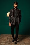 Buy_Niloufer By Aasif Ally_Black Silk Embroidery, Beads Zardozi And Cutdana Blazer & Pant Set _at_Aza_Fashions