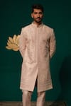 Niloufer By Aasif Ally_Pink Silk Embroidery, Stones Zardozi And Cutdana Handwork Sherwani & Pant Set _Online_at_Aza_Fashions