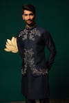 Buy_Niloufer By Aasif Ally_Navy Silk Embroidery, Stones Zardozi And Cut Dana Nehru Jacket Set _Online_at_Aza_Fashions