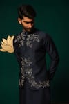 Shop_Niloufer By Aasif Ally_Navy Silk Embroidery, Stones Zardozi And Cut Dana Nehru Jacket Set _Online_at_Aza_Fashions