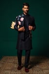 Buy_Niloufer By Aasif Ally_Navy Silk Hand-painted Floral Nehru Jacket Kurta And Pant Set _at_Aza_Fashions