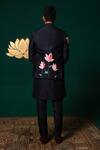 Shop_Niloufer By Aasif Ally_Navy Silk Hand-painted Floral Nehru Jacket Kurta And Pant Set _at_Aza_Fashions