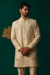 Buy_Niloufer By Aasif Ally_Ivory Silk Embroidery, Stones, Mirrors Cut Dana Zardozi And Handwork Sherwani Set 