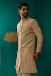 Buy_Niloufer By Aasif Ally_Gold Silk Sequins, Beads, Sequence Moti And Thread Handwork Sherwani Set _Online_at_Aza_Fashions
