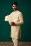 Niloufer By Aasif Ally_Ivory Silk Embroidery, Sequins Cut Dana Zardozi And Sherwani & Pant Set _at_Aza_Fashions