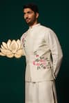 Buy_Niloufer By Aasif Ally_White Silk Hand-painted Floral Nehru Jacket Kurta Set _Online_at_Aza_Fashions