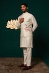 Niloufer By Aasif Ally_White Silk Hand-painted Floral Nehru Jacket Kurta Set _at_Aza_Fashions