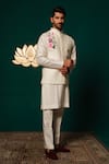 Buy_Niloufer By Aasif Ally_White Silk Hand-painted Floral Nehru Jacket Kurta Set 