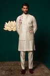 Buy_Niloufer By Aasif Ally_White Silk Hand-painted Floral Nehru Jacket Kurta Set _at_Aza_Fashions