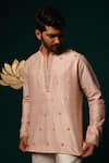 Buy_Niloufer By Aasif Ally_Pink Silk Embroidery, Zari Zardozi Handwork Short Kurta And Pant Set 