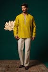 Niloufer By Aasif Ally_Yellow Silk Embroidery Zardozi Handwork Short Kurta And Pant Set _at_Aza_Fashions