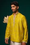 Buy_Niloufer By Aasif Ally_Yellow Silk Embroidery Zardozi Handwork Short Kurta And Pant Set 