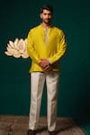 Buy_Niloufer By Aasif Ally_Yellow Silk Embroidery Zardozi Handwork Short Kurta And Pant Set _at_Aza_Fashions