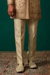 Niloufer By Aasif Ally_Gold Silk Embroidery, Zari Zardozi And Cutdana Sherwani & Pant _Online_at_Aza_Fashions