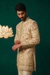Buy_Niloufer By Aasif Ally_Gold Silk Embroidery, Zari Zardozi And Cutdana Sherwani & Pant _Online_at_Aza_Fashions