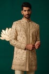 Buy_Niloufer By Aasif Ally_Gold Silk Embroidery, Zari Zardozi And Cutdana Sherwani & Pant 