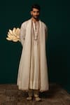 Shop_Niloufer By Aasif Ally_Ivory Silk Embroidery, Zari Zardozi Angrakha Kurta Set _Online_at_Aza_Fashions