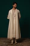 Buy_Niloufer By Aasif Ally_Ivory Silk Embroidery, Zari Zardozi Angrakha Kurta Set 
