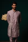 Niloufer By Aasif Ally_Purple Silk Sequins, Zari, Beads, Embroidery Zardozi And Cut Dana Sherwani Set _Online_at_Aza_Fashions