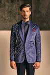 Shop_Tisa - Men_Navy Suede, Viscose, Polyester Embroidery Metallic Linear Tuxedo And Pant Set _Online_at_Aza_Fashions