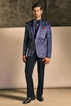 Buy_Tisa - Men_Navy Suede, Viscose, Polyester, Rayon, Silk Metallic Embroidered Tuxedo Set 