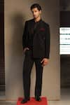Buy_Tisa - Men_Black Viscose, Polyester Double Breasted Pick-stitch Suit And Pant Set _at_Aza_Fashions