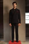Tisa - Men_Black Viscose, Polyester Double Breasted Pick-stitch Suit And Pant Set _Online_at_Aza_Fashions
