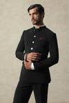 Tisa - Men_Black Viscose, Polyester, Terrycloth, Silk Structured Bandhgala Set  _Online_at_Aza_Fashions
