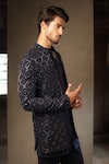 Buy_Tisa - Men_Navy Viscose, Polyester, Rayon Embroidery Geometric Bandhgala Set _Online_at_Aza_Fashions