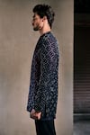 Tisa - Men_Navy Viscose, Polyester, Rayon Embroidery Geometric Bandhgala Set _Online_at_Aza_Fashions