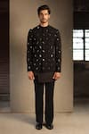 Shop_Tisa - Men_Black Viscose, Polyester, Rayon Metallic Thread Embroidered Bandhgala And Pant Set _Online_at_Aza_Fashions