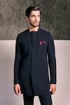 Shop_Tisa - Men_Navy Viscose, Polyester Indo Western Bandhgala Jacket And Pant Set _Online_at_Aza_Fashions