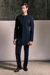 Buy_Tisa - Men_Navy Viscose, Polyester Indo Western Bandhgala Jacket And Pant Set _at_Aza_Fashions