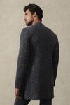 Tisa - Men_Charcoal Viscose, Polyester, Rayon Geometric Bandhgala Jacket And Pant Set _Online_at_Aza_Fashions