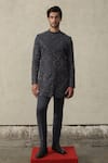 Buy_Tisa - Men_Charcoal Viscose, Polyester, Rayon Geometric Bandhgala Jacket And Pant Set _at_Aza_Fashions