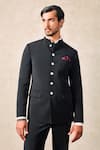 Tisa - Men_Black Viscose, Polyester Signature Button Bandhgala And Pant Set _at_Aza_Fashions