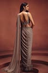 Shop_Awigna_Gray Lycra, Net Embroidery, Sequins Metallic Pre-draped Saree With Blouse _at_Aza_Fashions