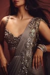 Awigna_Gray Lycra, Net Embroidery, Sequins Metallic Pre-draped Saree With Blouse _at_Aza_Fashions